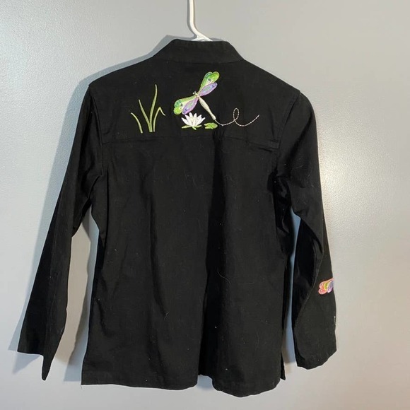𝅺quacker Factory Dragonfly Embroidered Zip Front Jacket Shacket Size Small - Picture 6 of 6
